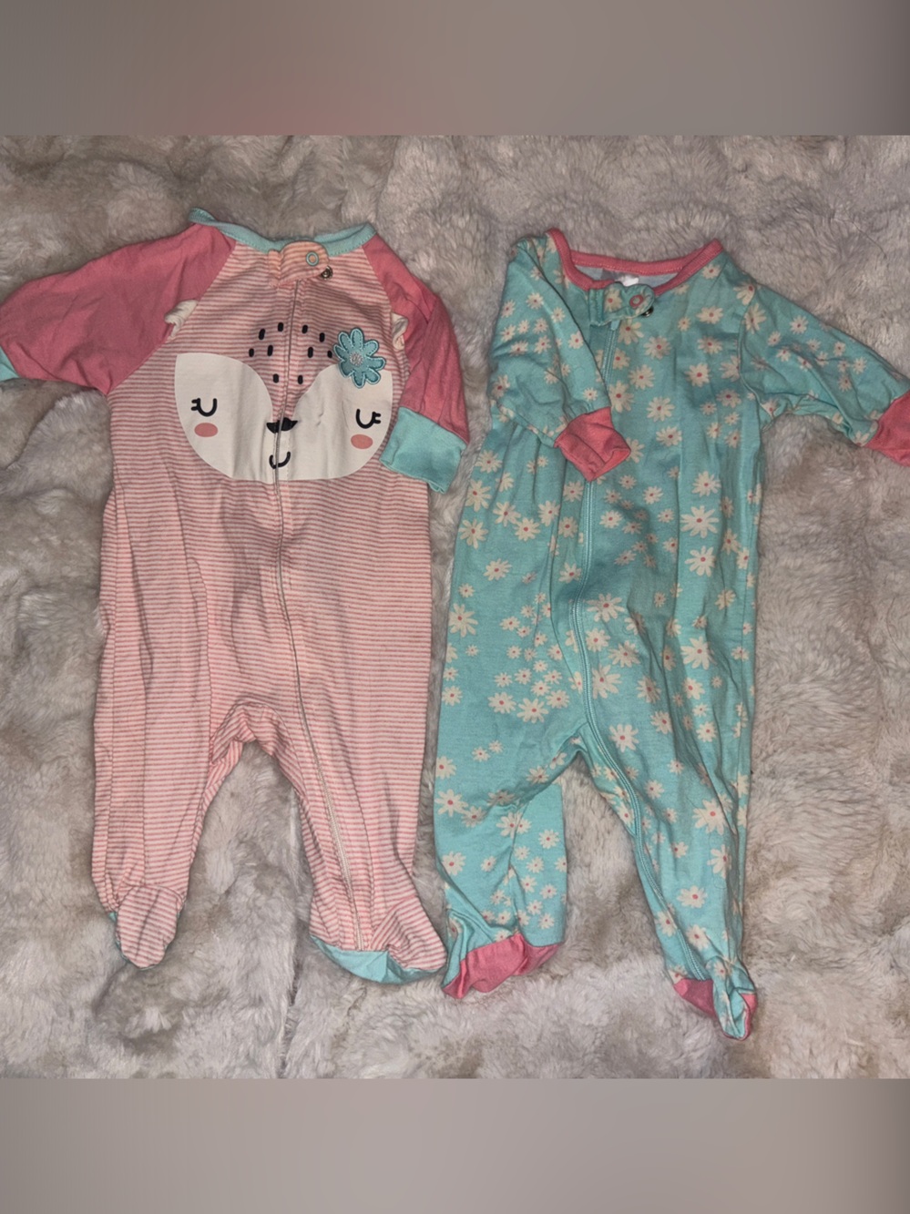 Gerber Pink & Aqua Floral Footed One-Pieces